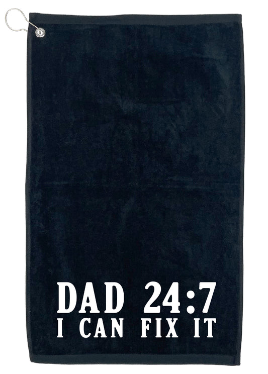 Funny T-Shirts design "Dad 24:7 I Can Fix it. Golf Towel"