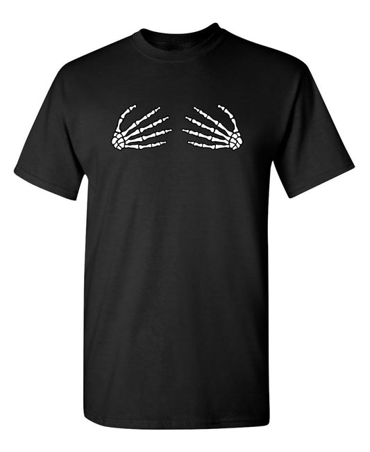 Funny T-Shirts design "Skeleton Hands On Boobs"