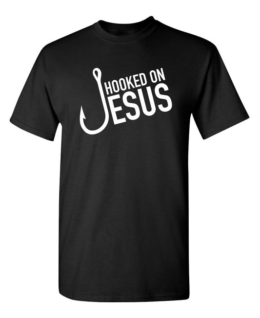 Funny T-Shirts design "Hooked On Jesus"